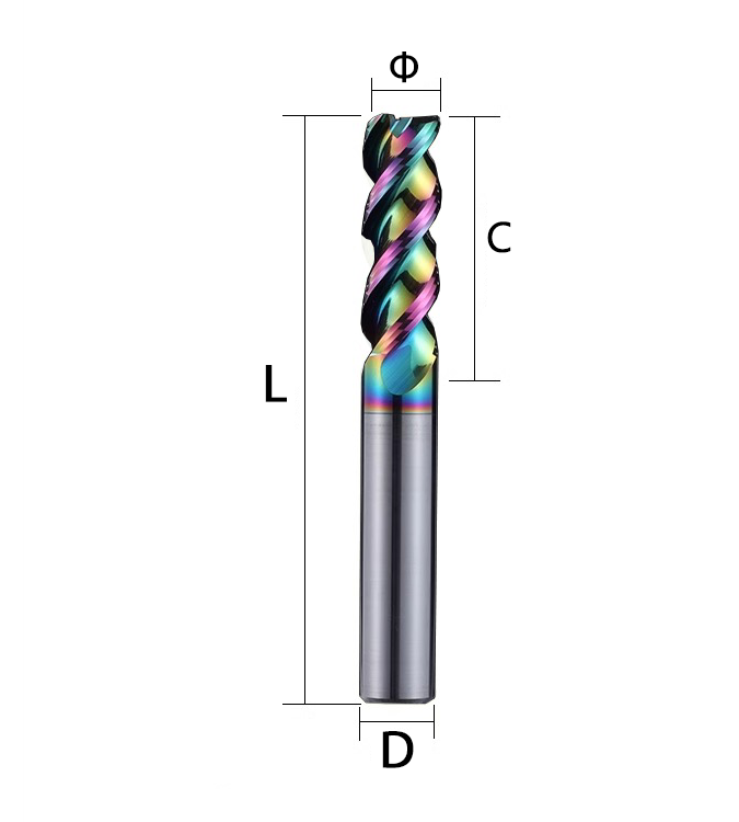 65 degree U-groove aluminum milling cutter, 3-blade, high-efficiency tungsten steel alloy end milling cutter, seven color coated aluminum alloy special high gloss cutter Shandong Denso Pricision Tools Co.,Ltd.